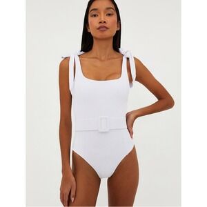 New BEACH RIOT Anthropologie Sydney One Piece Belted Swimsuit Size XS White $188